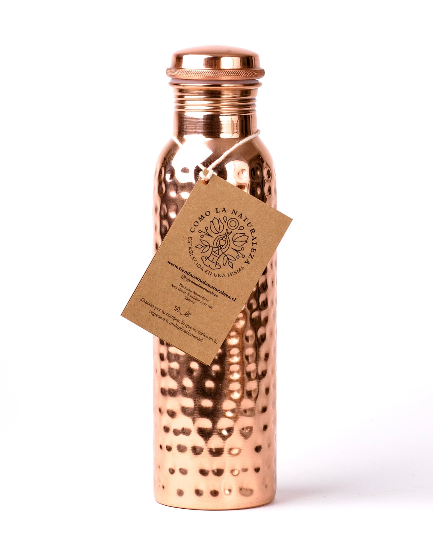 Botella de 1 LITRO Modelo “Martillada” acabado brillante 100% COBRE
