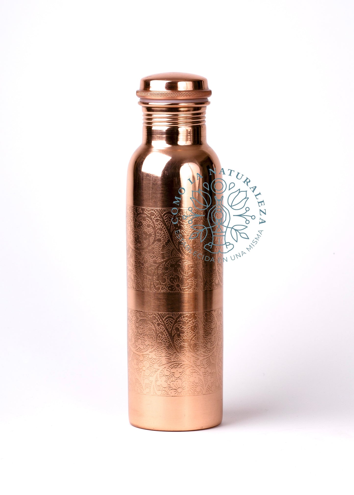 Botella de 1 LITRO Modelo “Grabada” acabado brillante 100% COBRE