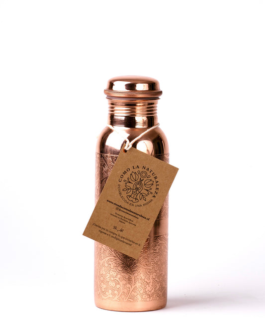 Botella de 700 ml. Modelo “Grabada” acabado brillante 100% COBRE