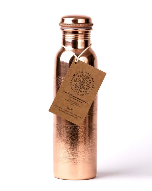 Botella de 1 LITRO Modelo “Grabada” acabado brillante 100% COBRE