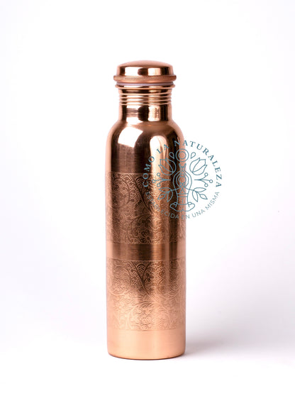 Botella de 1 LITRO Modelo “Grabada” acabado brillante 100% COBRE