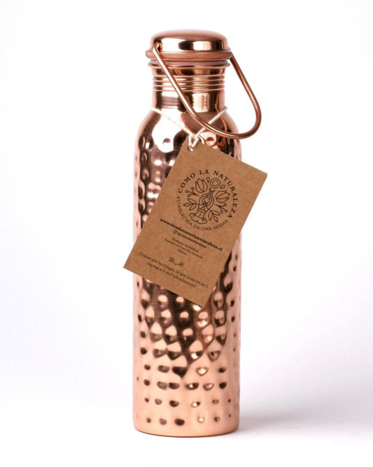 Botella de 1 LITRO CON ASA Modelo “Martillada” acabado brillante 100% COBRE