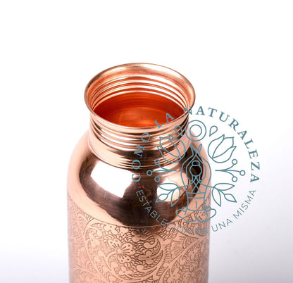 Botella de 1 LITRO CON ASA Modelo “Grabada” acabado brillante 100% COBRE